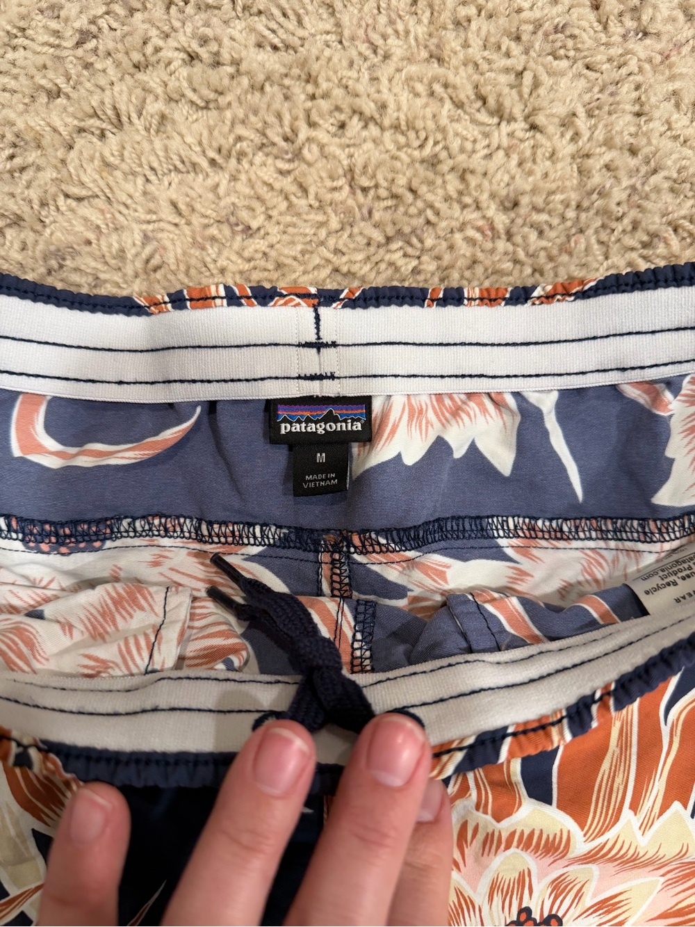Patagonia Navy Floral Shorts with Rust and Cream Print - Picture 4 of 5